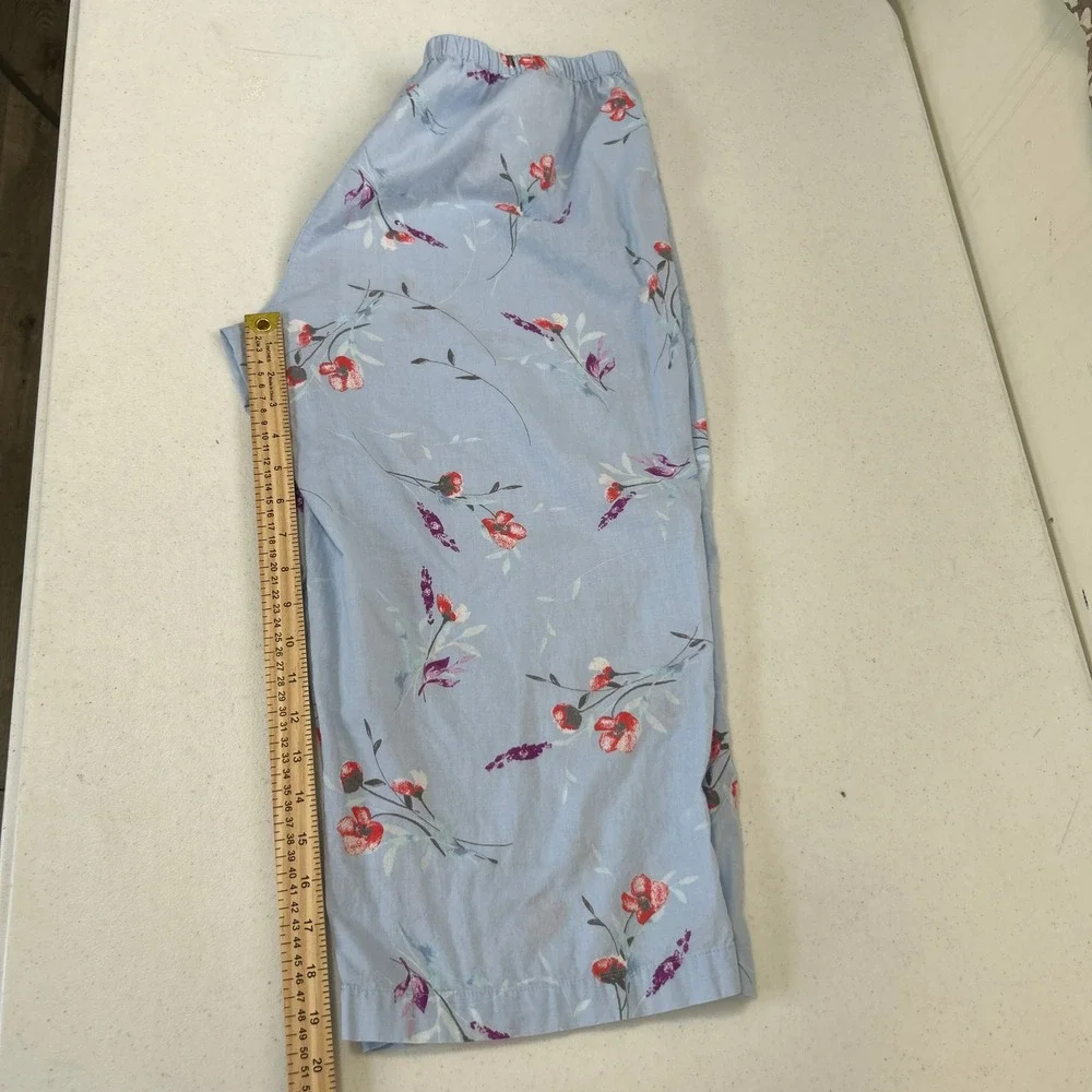 Lauren Ralph Lauren Blue Floral Pajama Set 3/4 Sleeve Button Top Crop Pants L